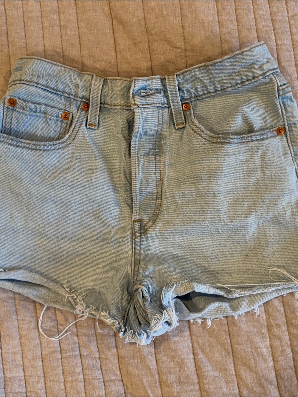 Levi's Light Blue High-Rise Distressed Denim Shorts